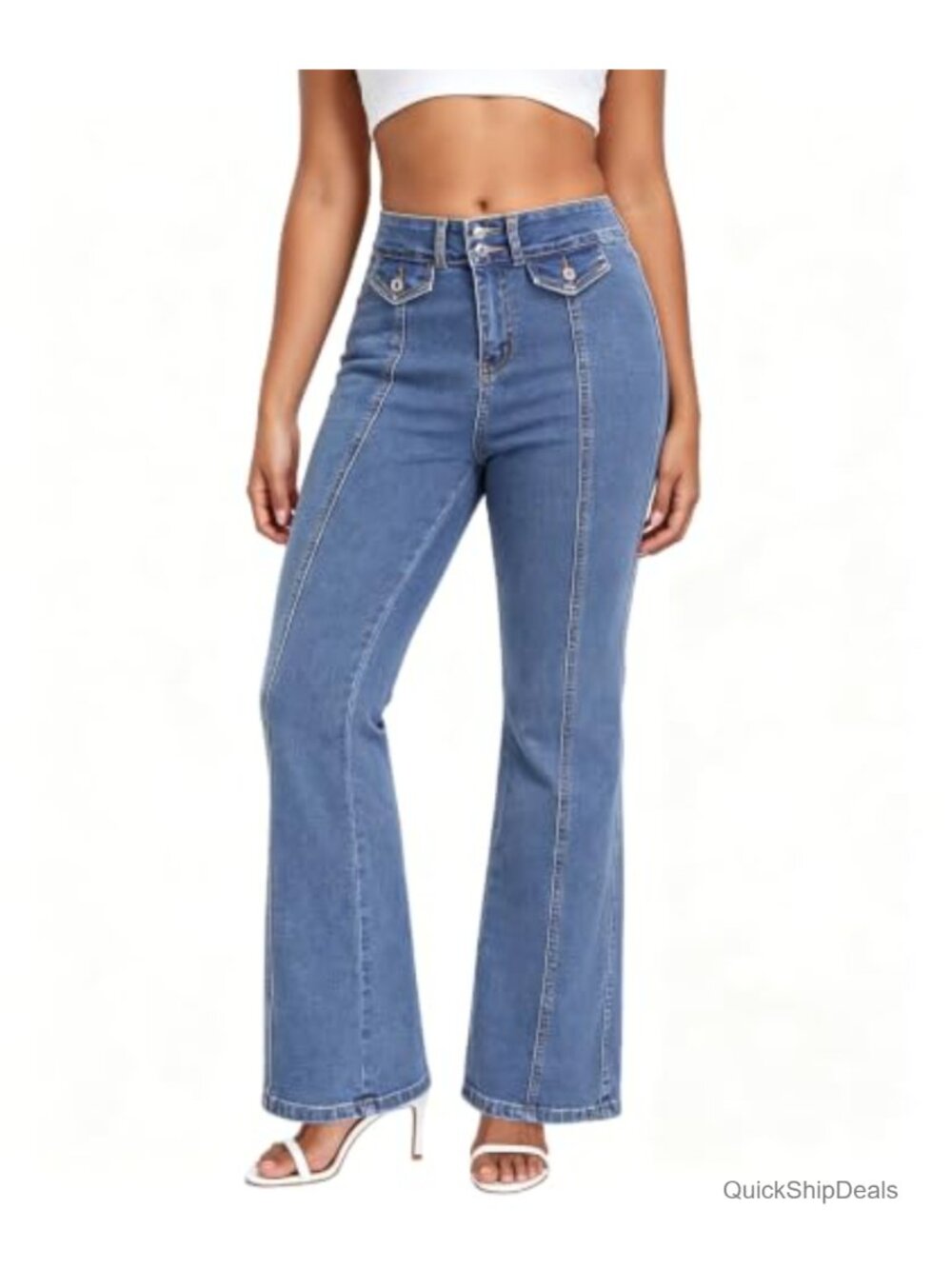High Waisted Flared Wide Leg Stretchy Jeans Full Length Women's Denim Pants